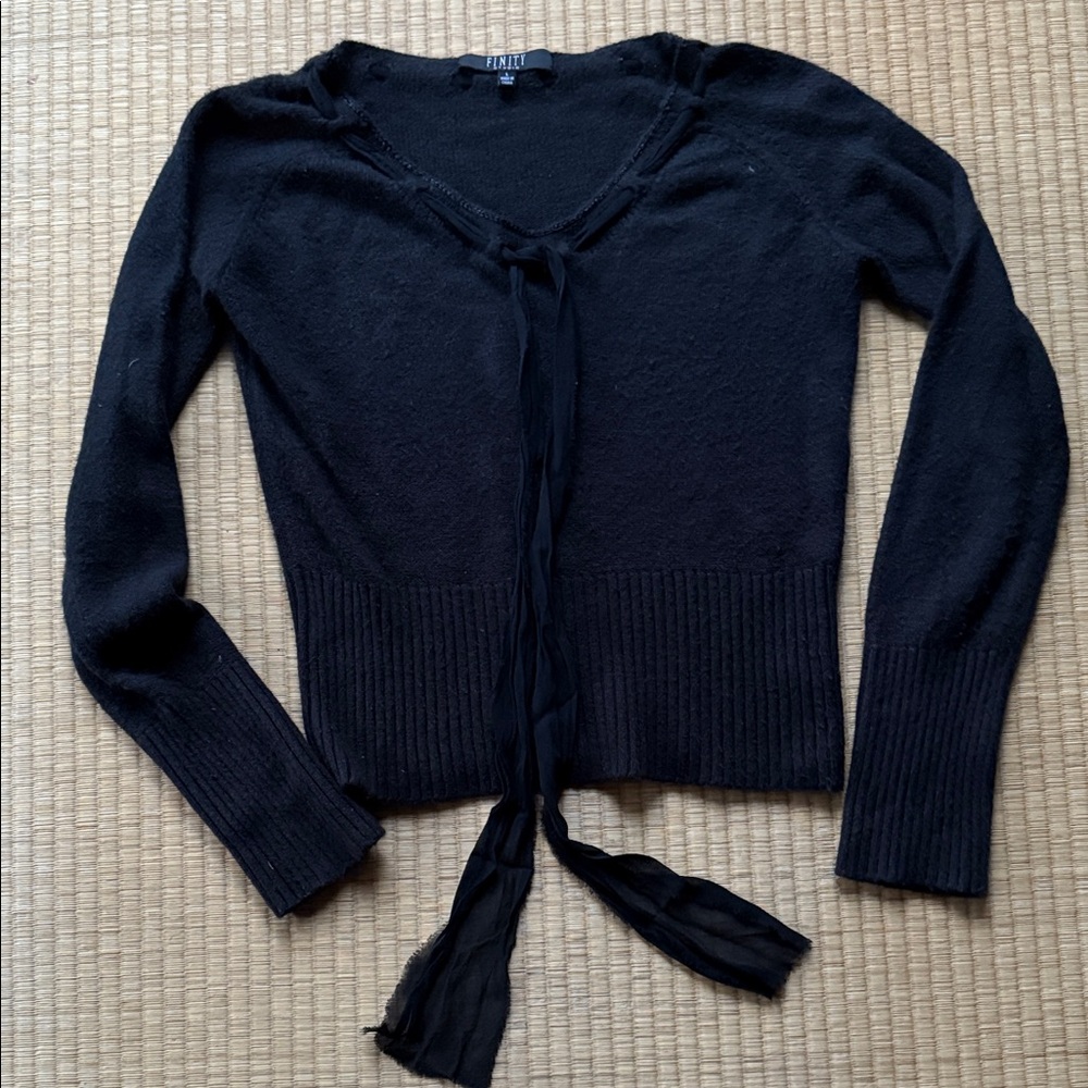Black Scoop Neck Sweater with Silk Tie